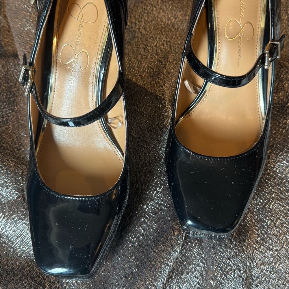 Jessica Simpson Black Patent Mary Jane Heels Kenyon worn once. Block heel